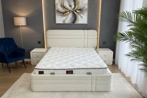 Royal Beyaz 160 x 200 Çift Kişilik Yatak, Baza, Başlık Seti PV1422