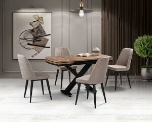 Galata Antik Masa & Dolunay Siyah Sandalye Takımı HDR1253