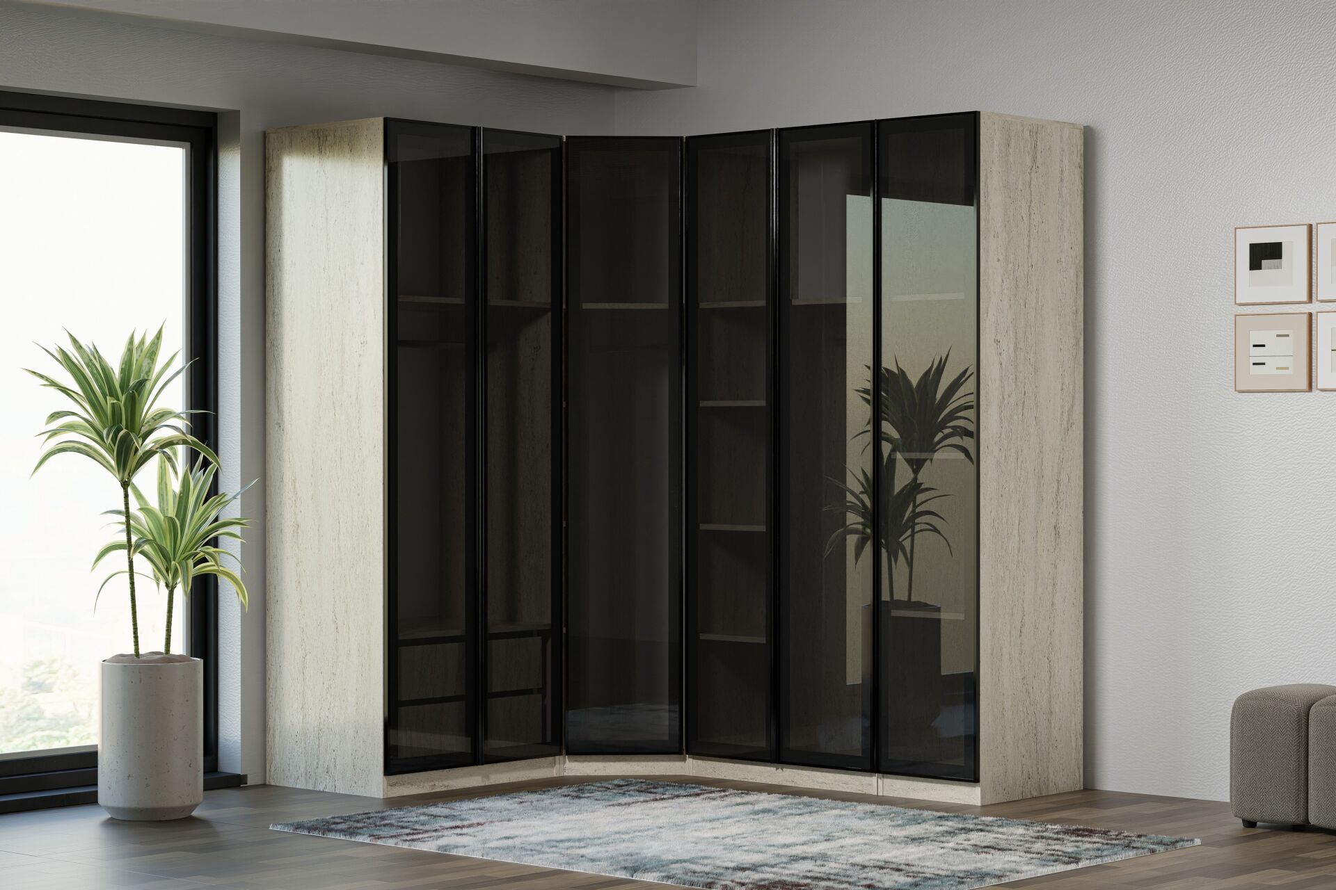 Royal Gardırop Köşe Takımı % 100 MDF - Traverten TN0226