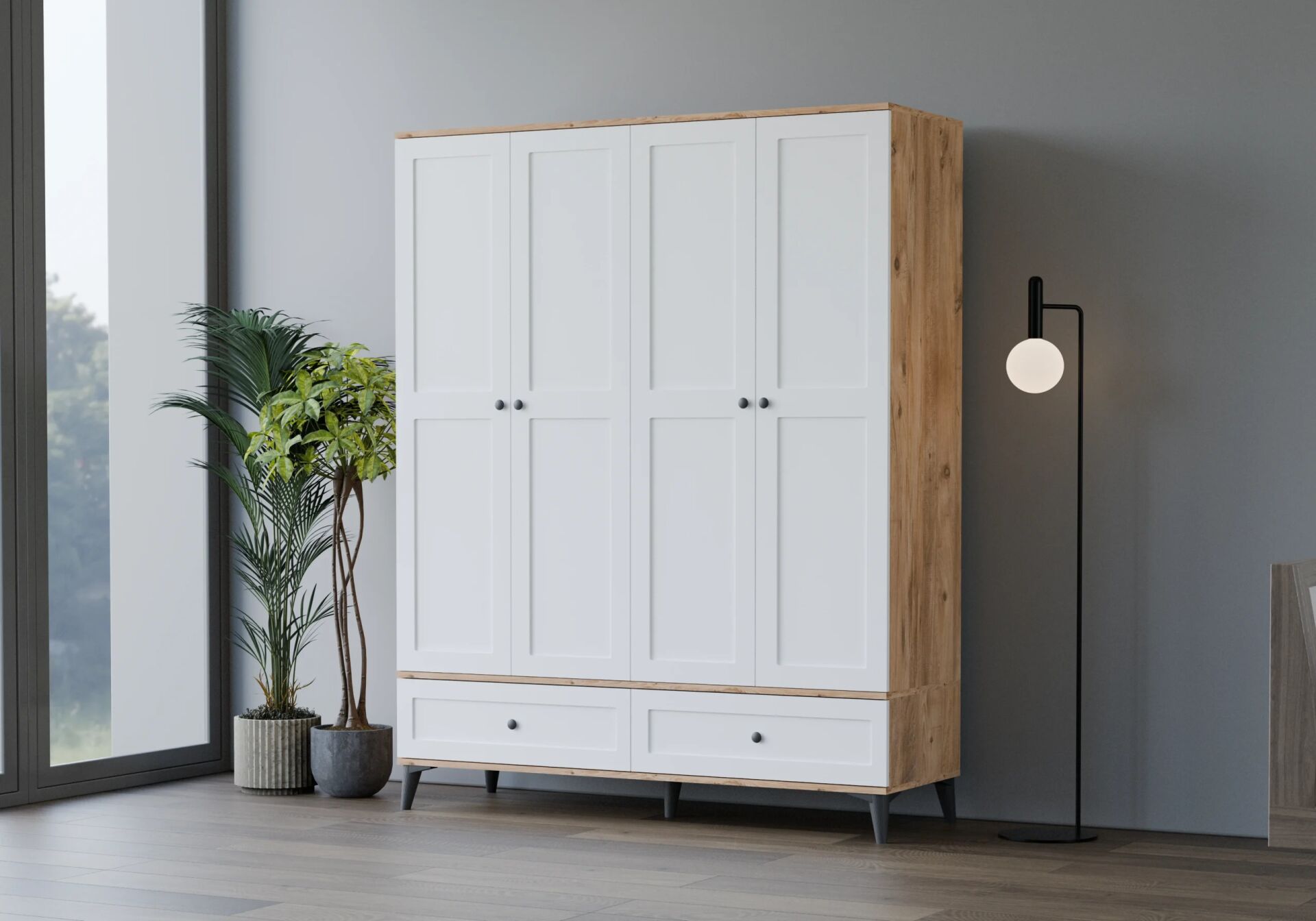 Carina Vintage Atlantik Çam 4 Kapılı Dolap TN0214