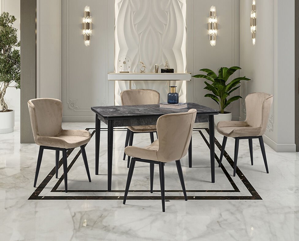 Mix Siyah Mermer Masa & Kuğu Sandalye Takımı HDR1258