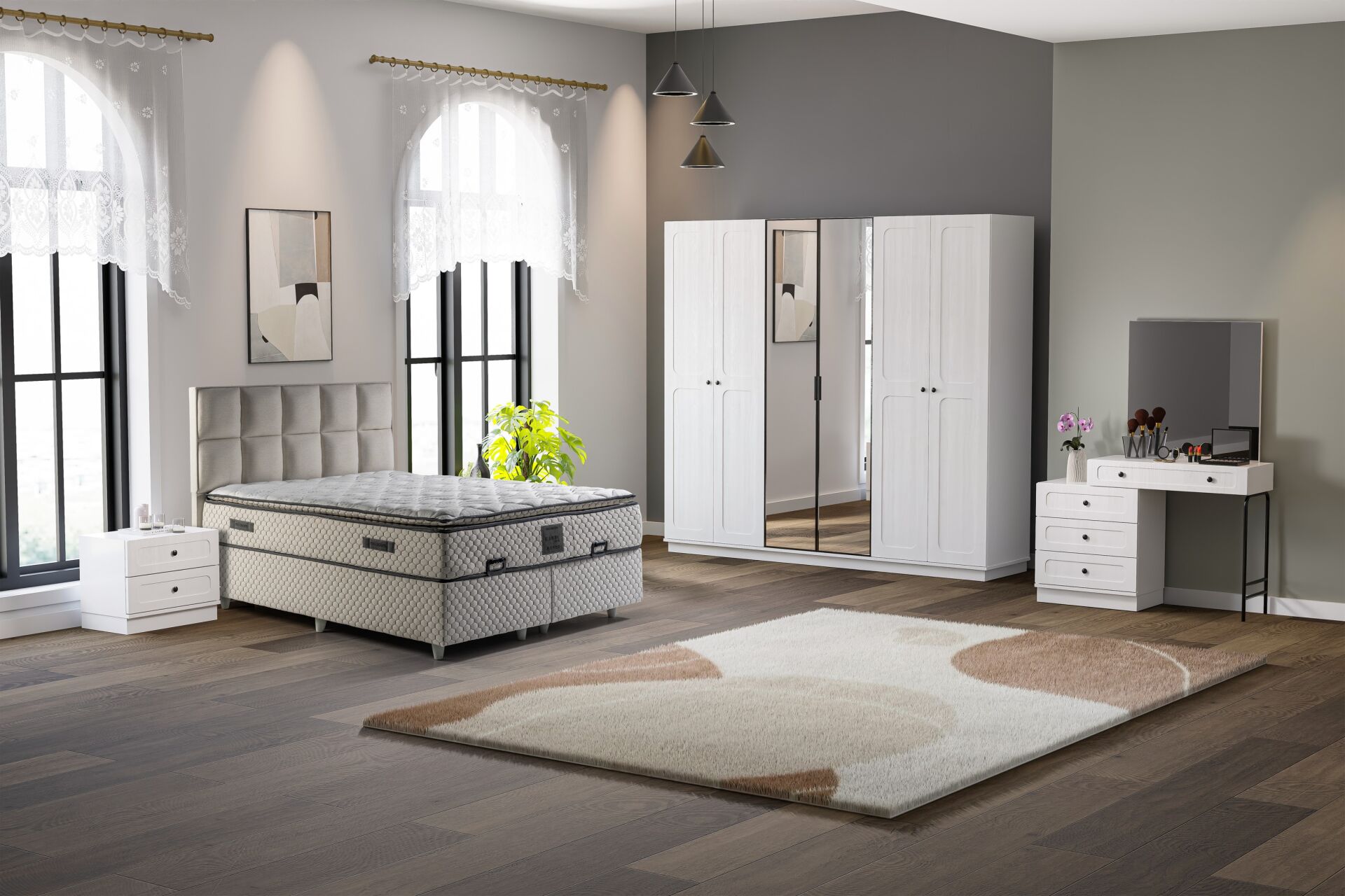 Vintage Yatak Odası Takımı %100 MDF - Beyaz