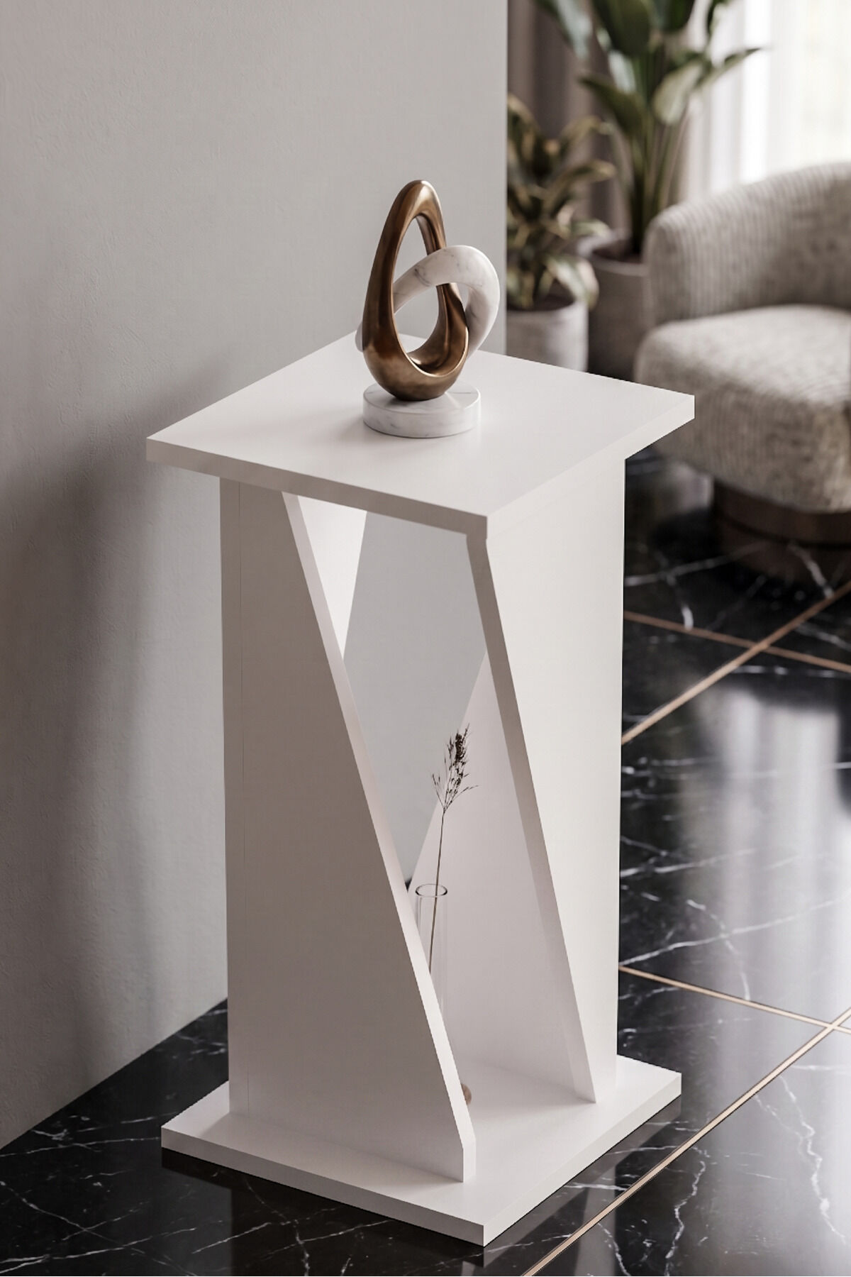 Yan Sehpa Modern Zigon Sehpa Dekoratif Çok Amaçlı Sehpa Vizyon 6035 Beyaz