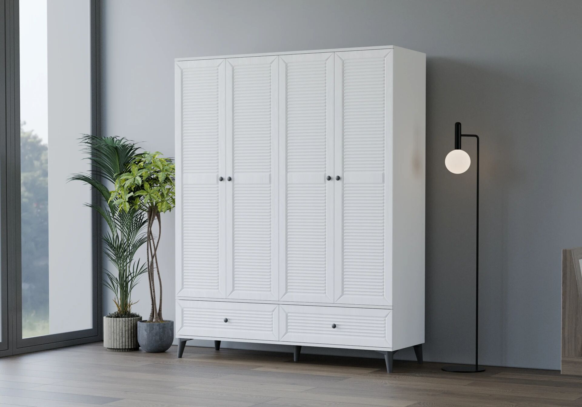 Carina Naz Beyaz 4 Kapılı Dolap TN0225