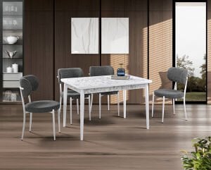 Mix Beyaz Mermer Masa & Atlas Beyaz Sandalye Takımı HDR1260