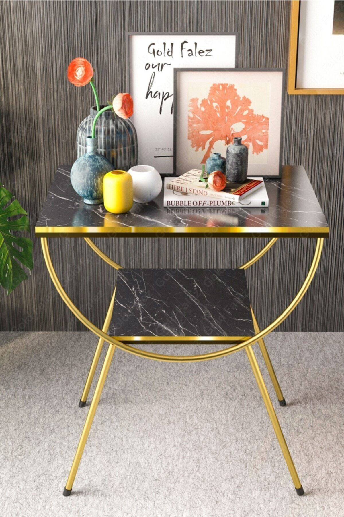 Side Table Bedside Table Metal Legs Dual Gold Bendir