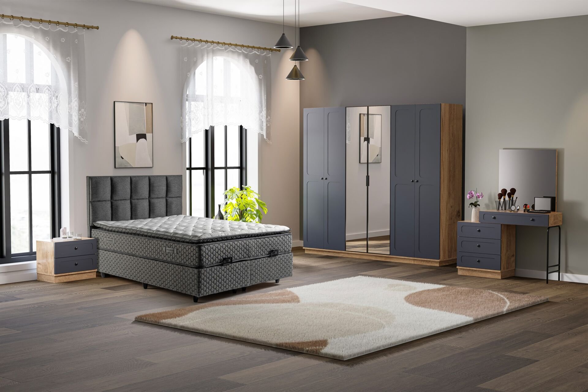 Vintage Yatak Odası Takımı %100 MDF - Atlantik Çam / Antrasit TN0111