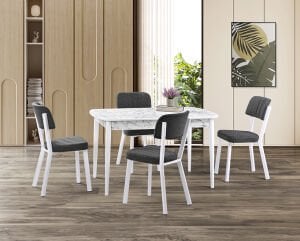 Vegas Beyaz Mermer Masa & Ceyda Beyaz Sandalye Takımı HDR1261