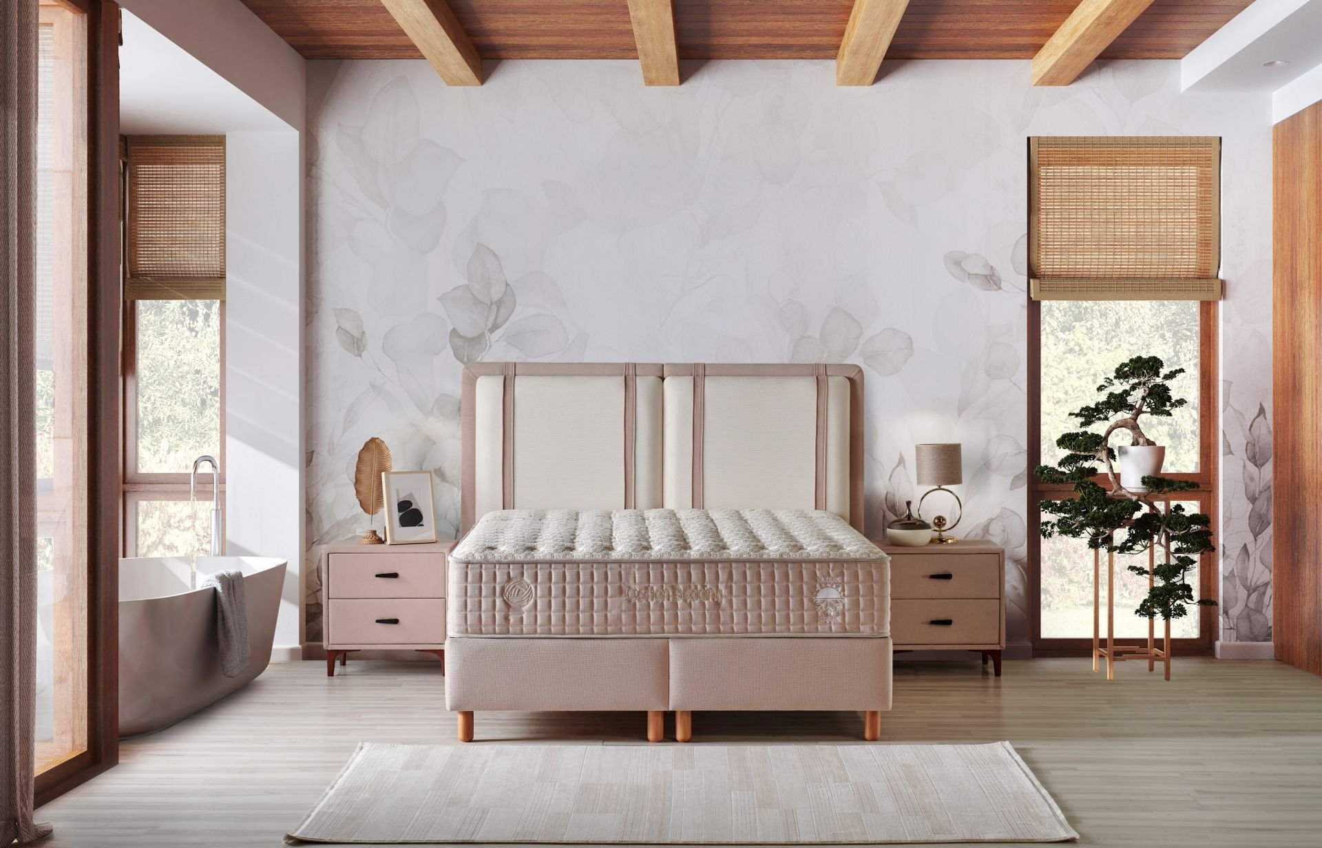 Valentino 200 x 200 Çift Kişilik Yatak, Baza, Başlık Seti CB3302