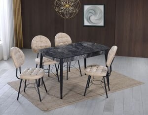 Vegas Siyah Mermer Masa & Gözde Siyah Sandalye Takımı HDR1262