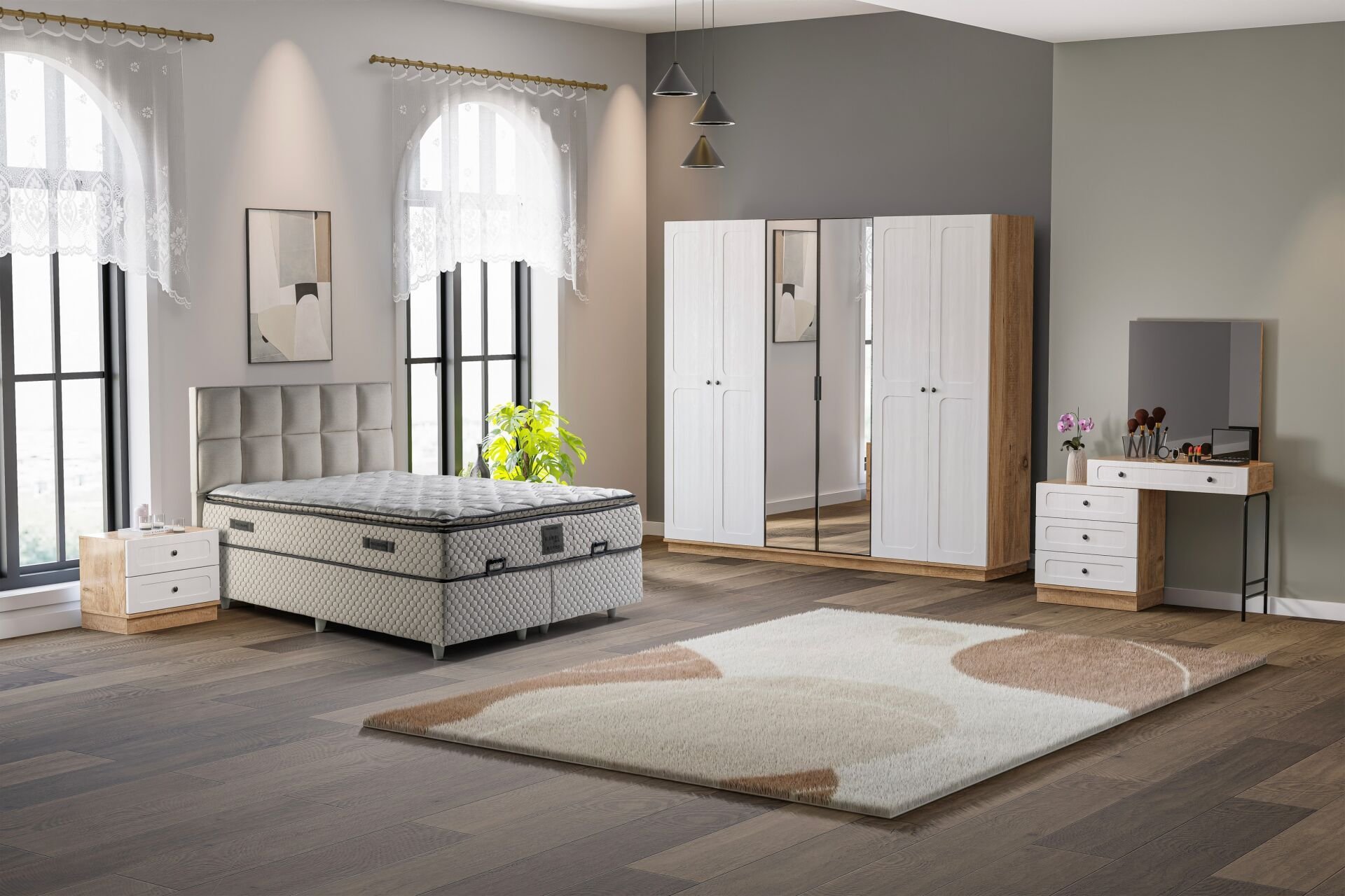 Vintage Yatak Odası Takımı %100 MDF - Atlantik Çam / Beyaz