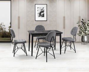 Zen Siyah Mermer Masa & Gözde Siyah Sandalye Takımı HDR1264