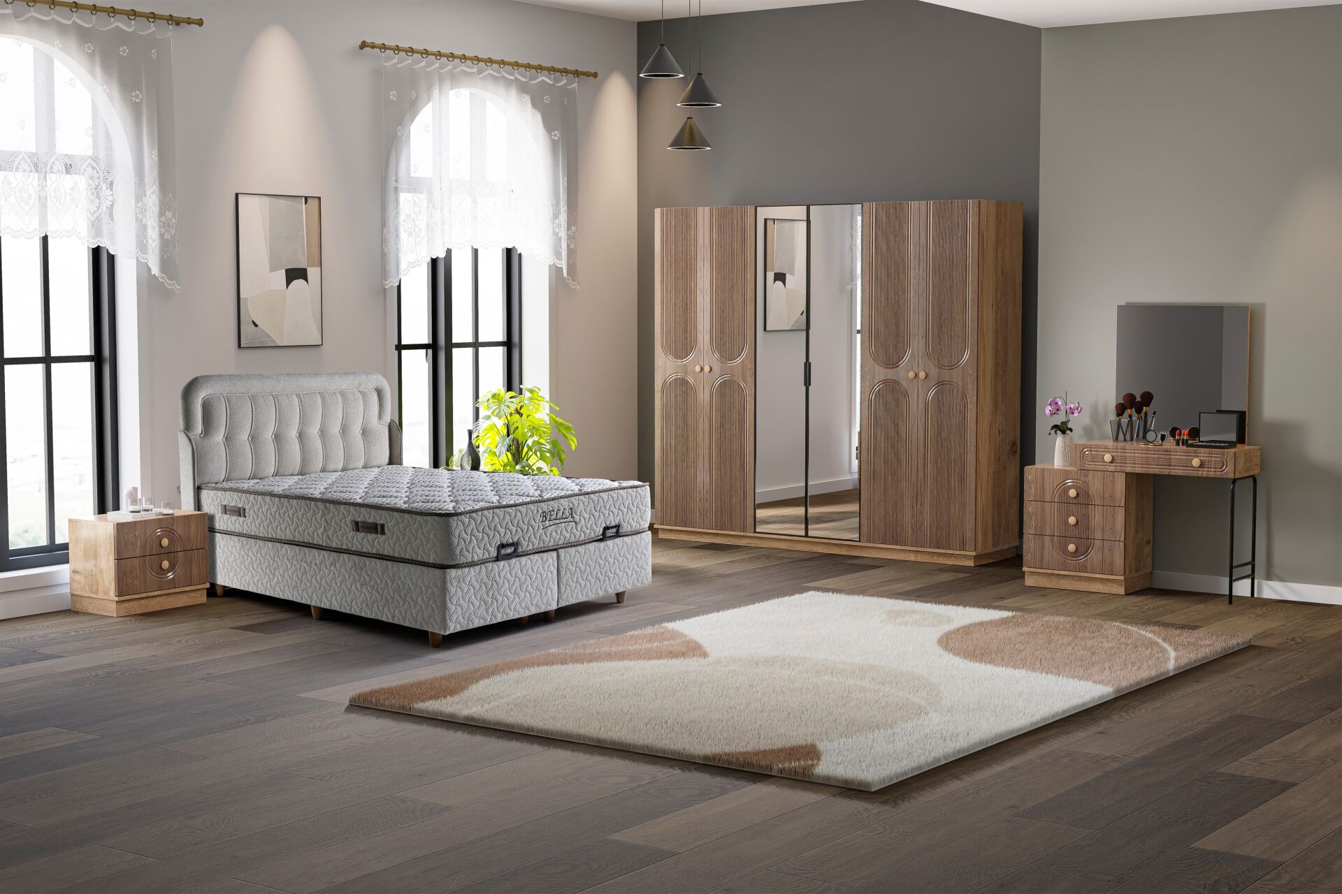 Mira Yatak Odası Takımı %100 MDF - Atlantik Çam / Ceviz TN0126