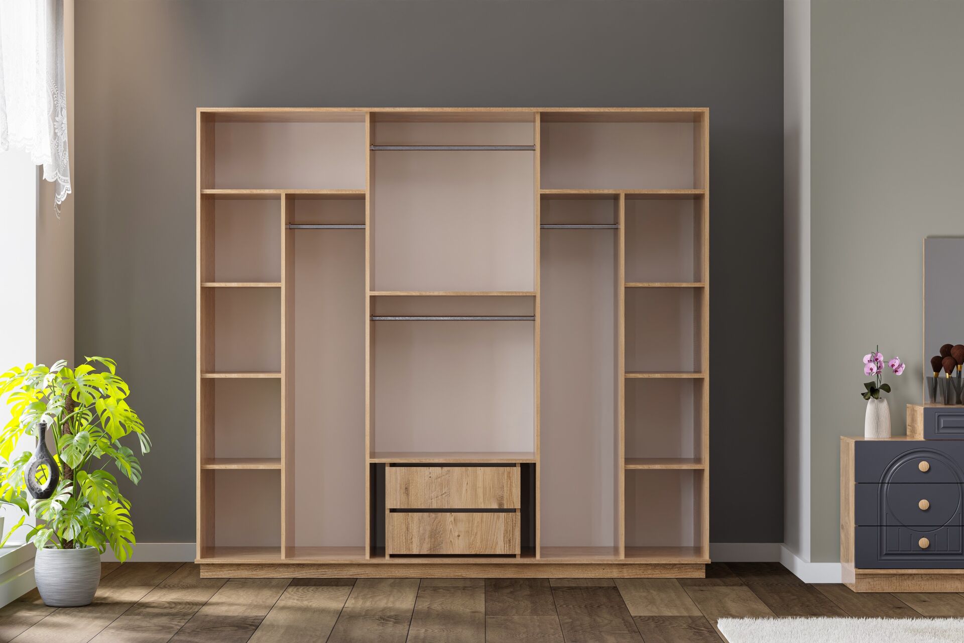 Mira Bedroom Set %100 MDF - Atlantic Pine / Walnut TN0126