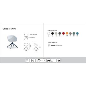 Globe-K Swivel Beyaz - Siyah Kollu Sandalye PPT1148