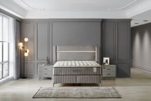 Gusto Gri 200 x 200 Çift Kişilik Yatak, Baza, Başlık Seti CB3304