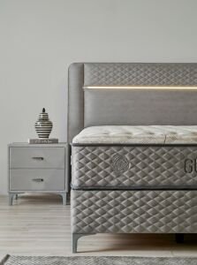 Gusto Gri 200 x 200 Çift Kişilik Yatak, Baza, Başlık Seti CB3304