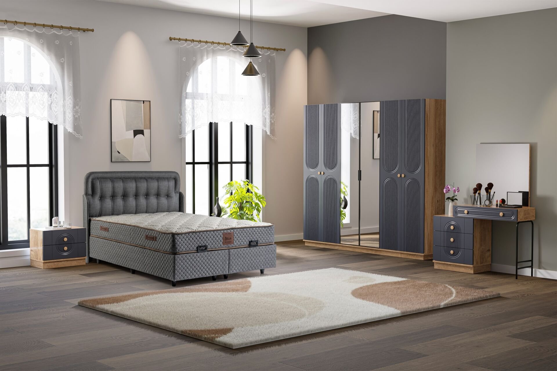 Mira Yatak Odası Takımı %100 MDF - Atlantik Çam / Antrasit