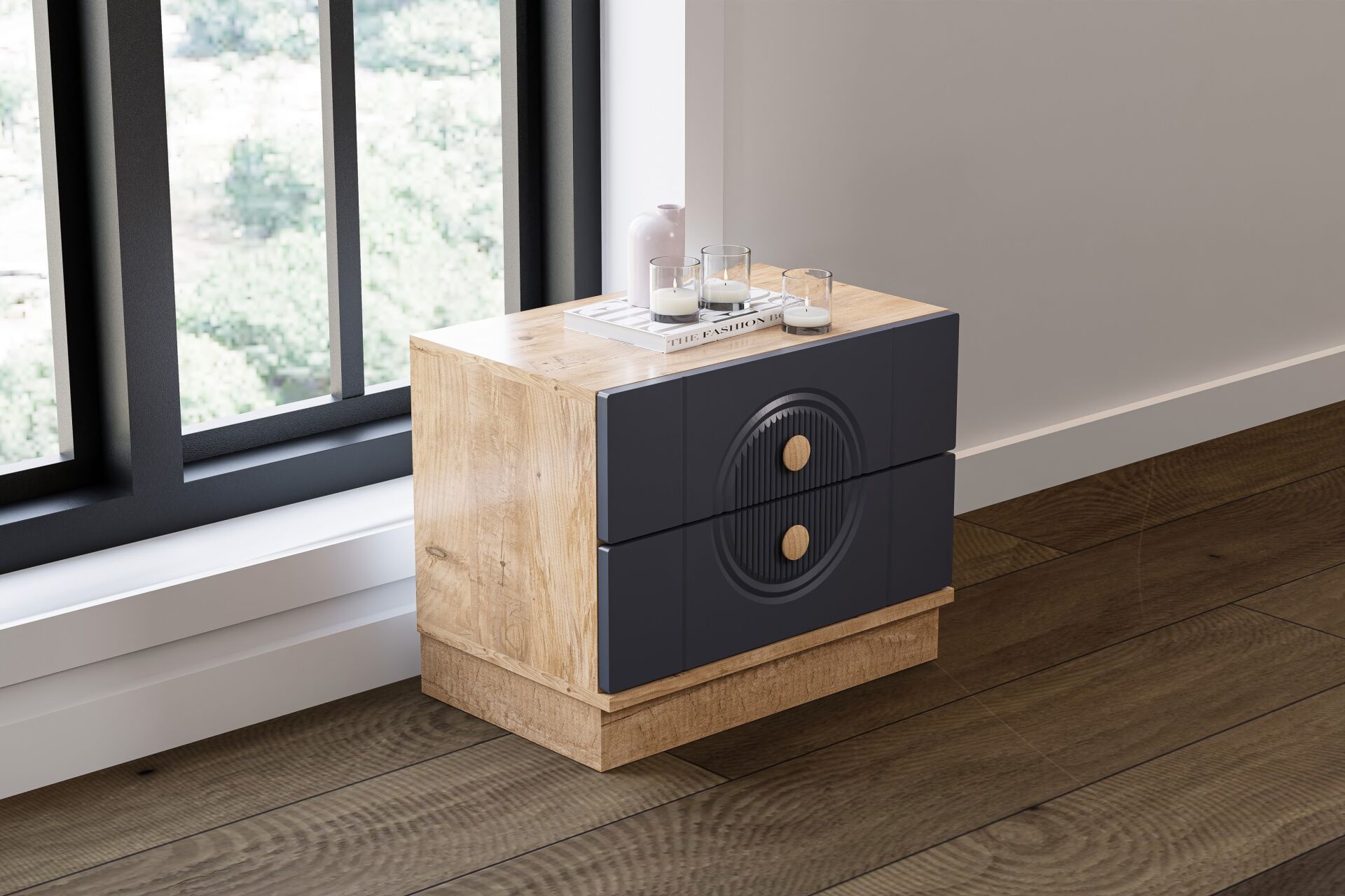 Mira Bedroom Set %100 MDF - Atlantic Pine / Anthracite TN0131