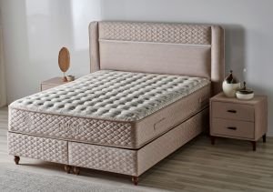 Gusto Krem 150 x 200 Çift Kişilik Yatak, Baza, Başlık Seti CB3304