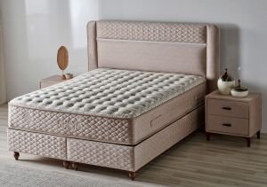 Gusto Krem 200 x 200 Çift Kişilik Yatak, Baza, Başlık Seti CB3304