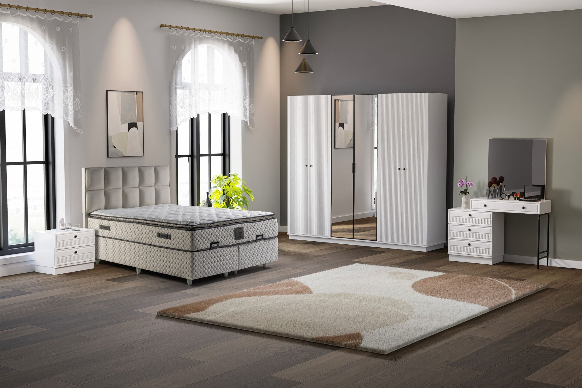 Defne Yatak Odası Takımı %100 MDF - Beyaz TN0141