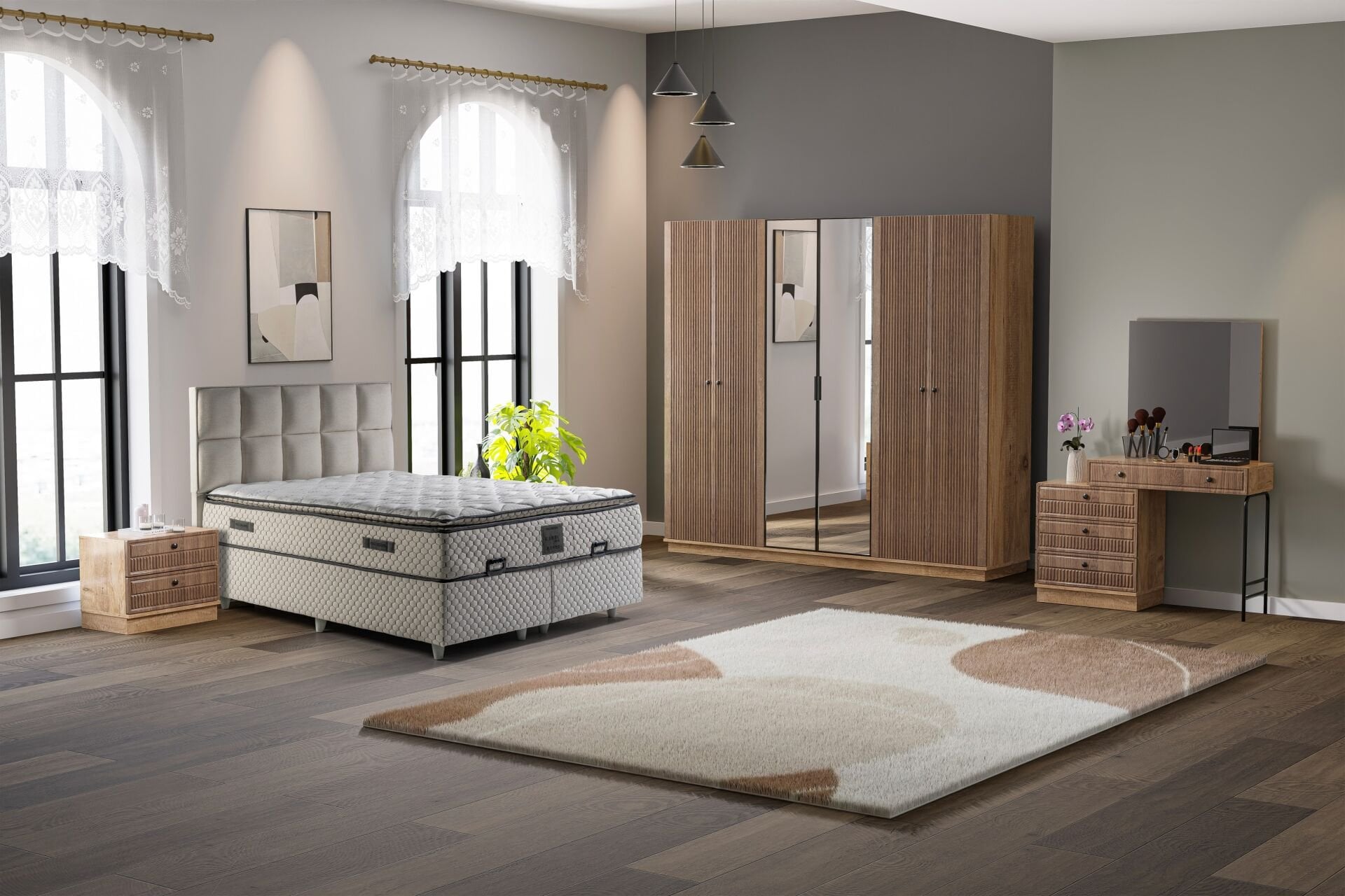 Defne Yatak Odası Takımı %100 MDF - Atlantik Çam / Ceviz TN0146