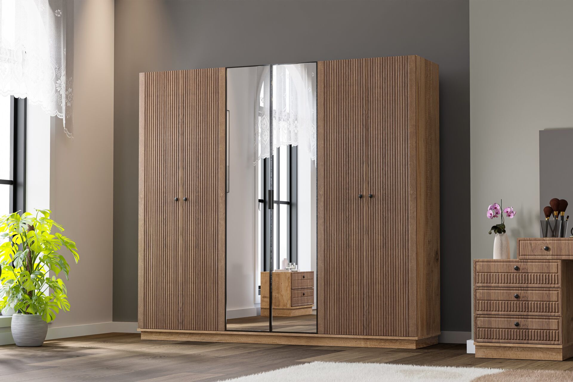 Defne Bedroom Set 100% MDF - Atlantic Pine / Walnut TN0146