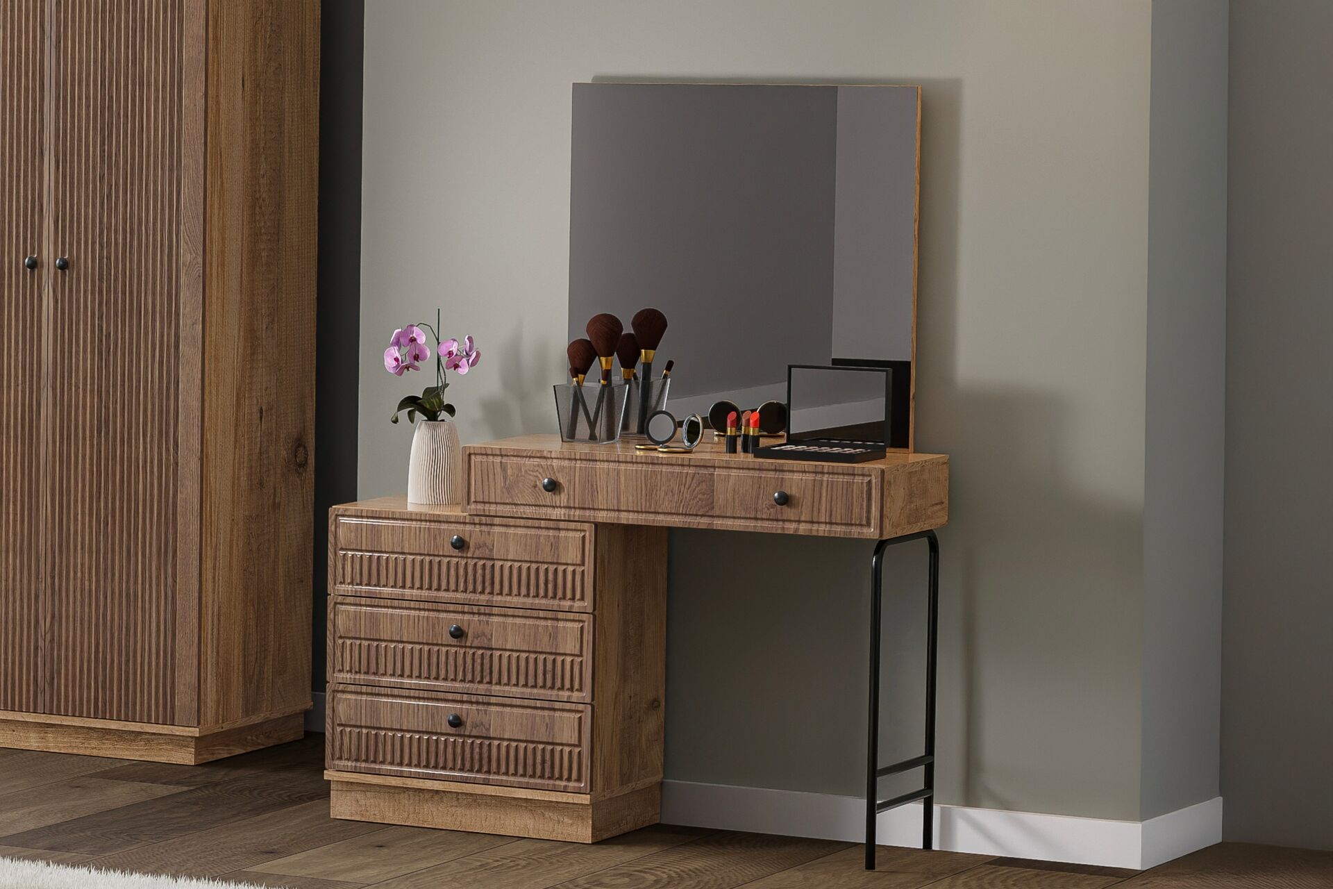 Defne Bedroom Set 100% MDF - Atlantic Pine / Walnut TN0146
