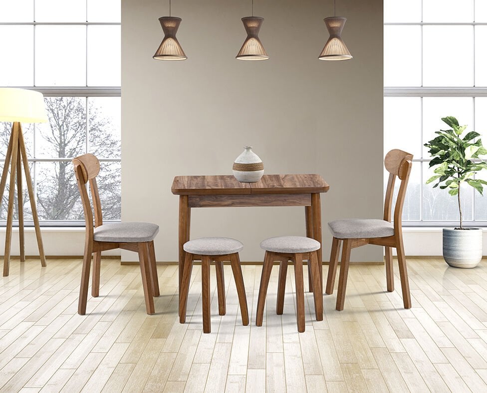 İzmir Ceviz Masa & İzmir Sandalye & Tabure Takımı HDR1270