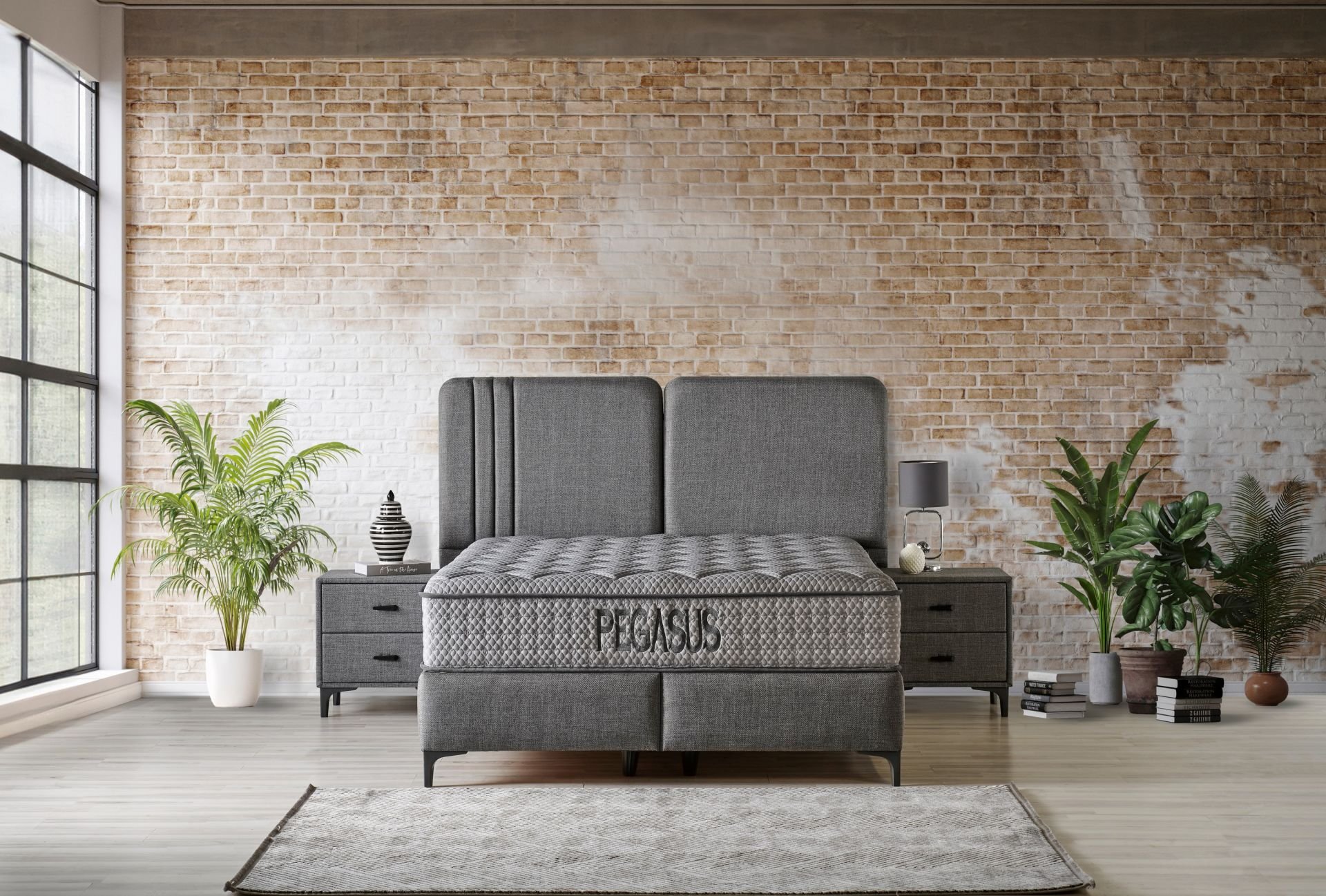 Pegasus 200 x 200 Çift Kişilik Yatak, Baza, Başlık Seti CB3305