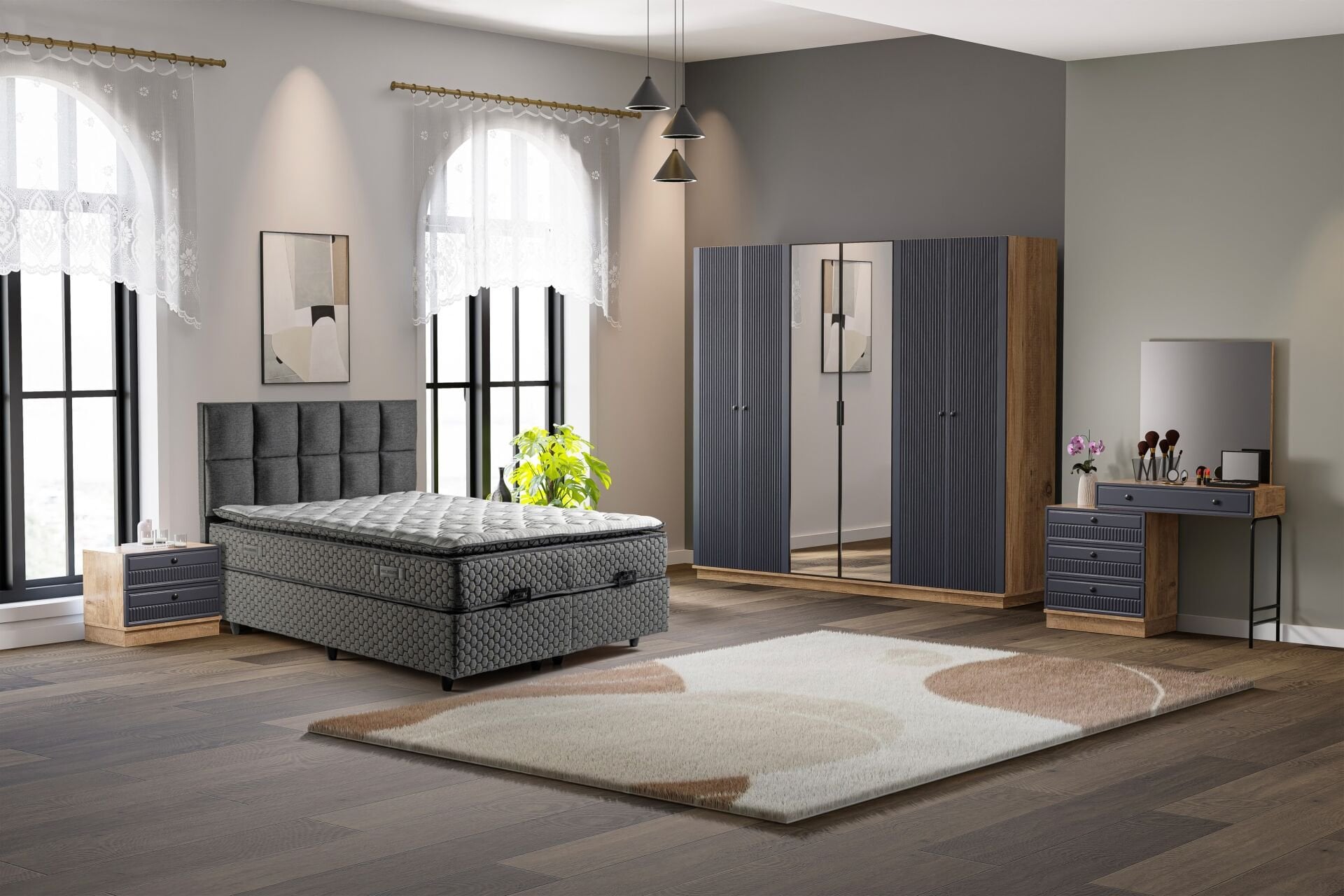 Defne Yatak Odası Takımı %100 MDF - Atlantik Çam / Antrasit TN0151