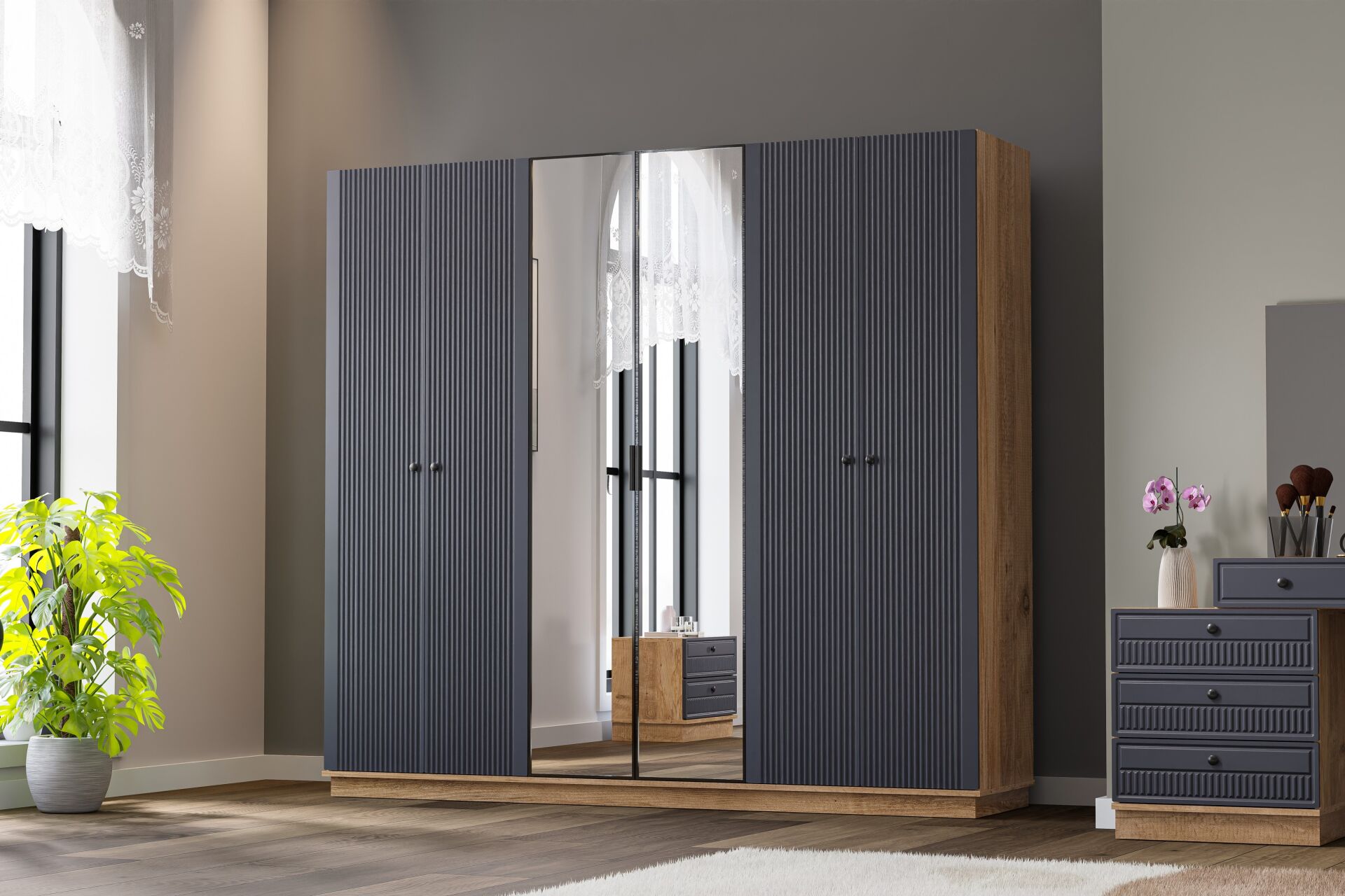 Defne Bedroom Set 100% MDF - Atlantic Pine / Anthracite TN0151