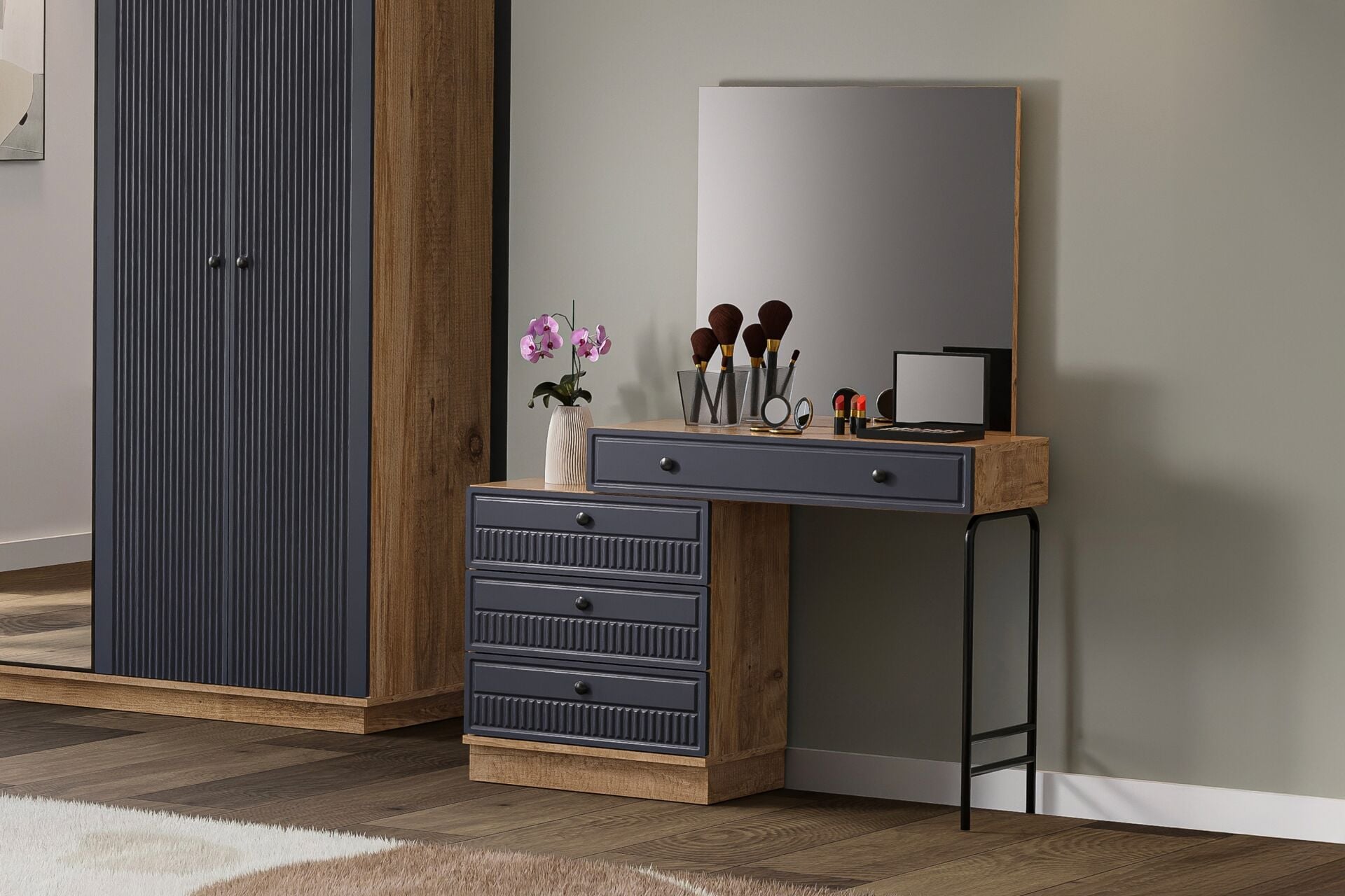 Defne Bedroom Set 100% MDF - Atlantic Pine / Anthracite TN0151
