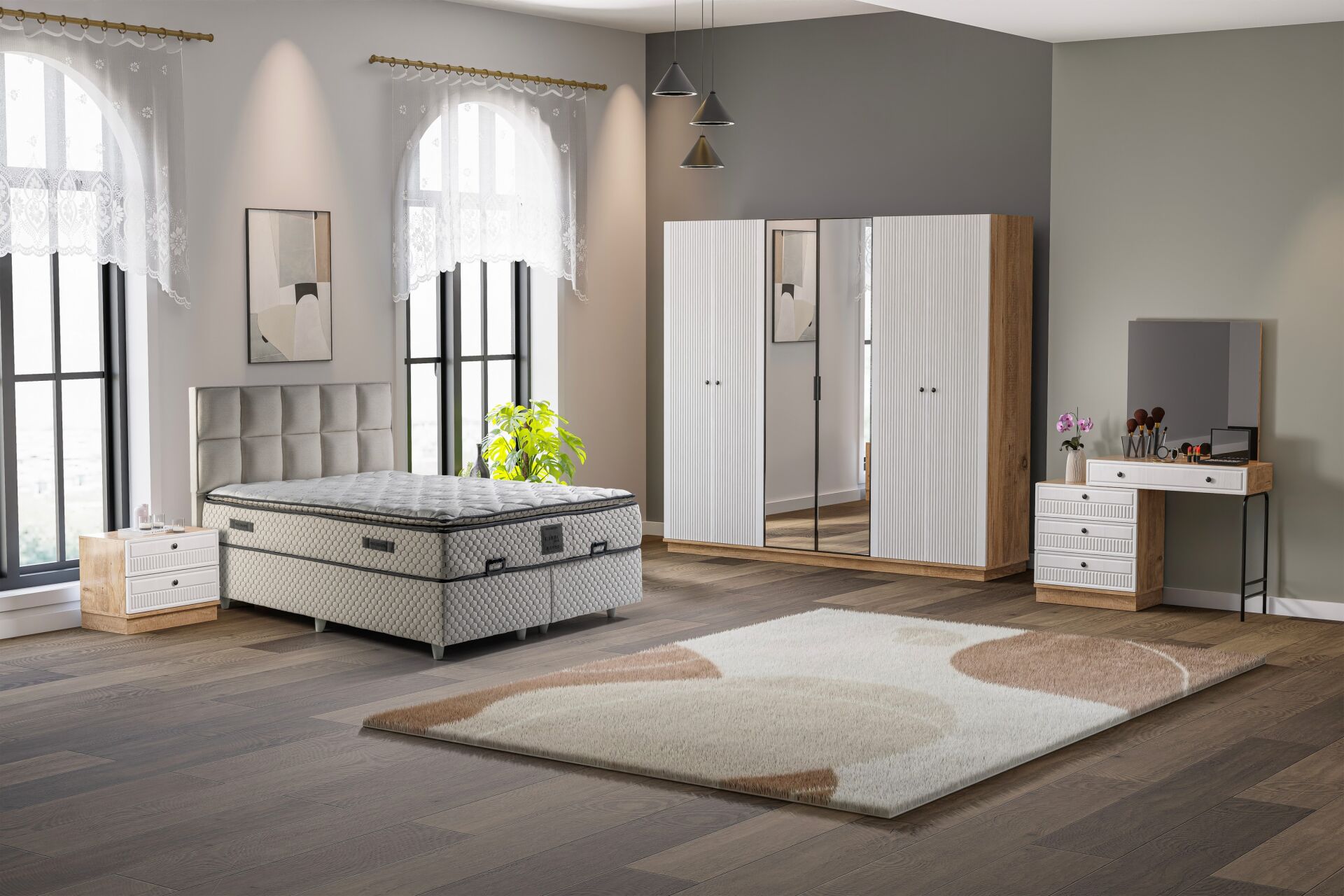 Defne Yatak Odası Takımı %100 MDF - Atlantik Çam / Beyaz TN0156