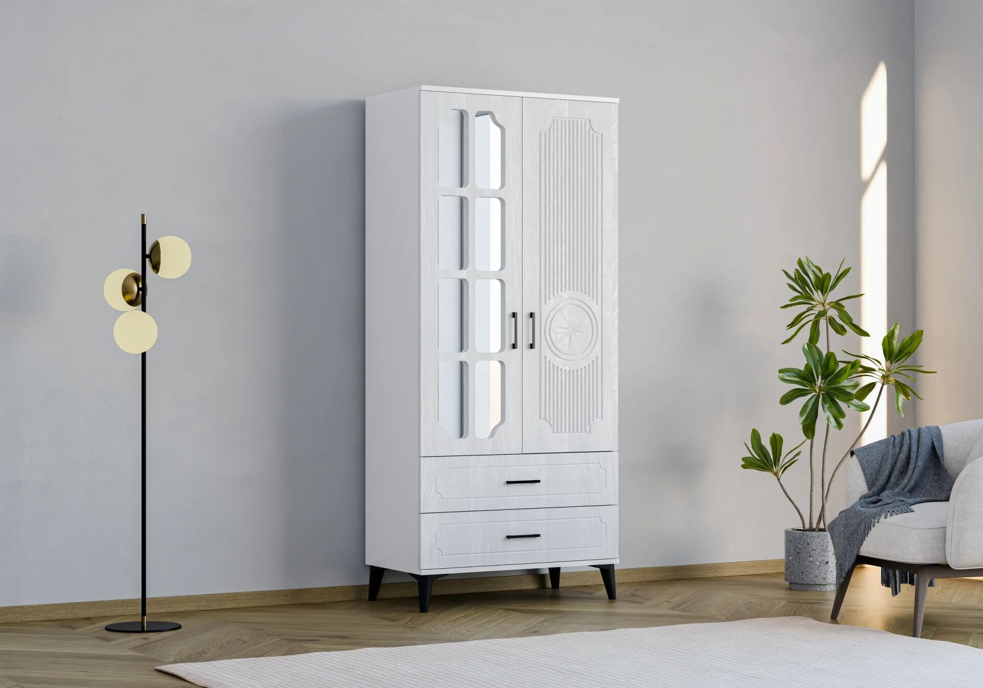 Uzay Beyaz 2 Kapılı Dolap TN0269