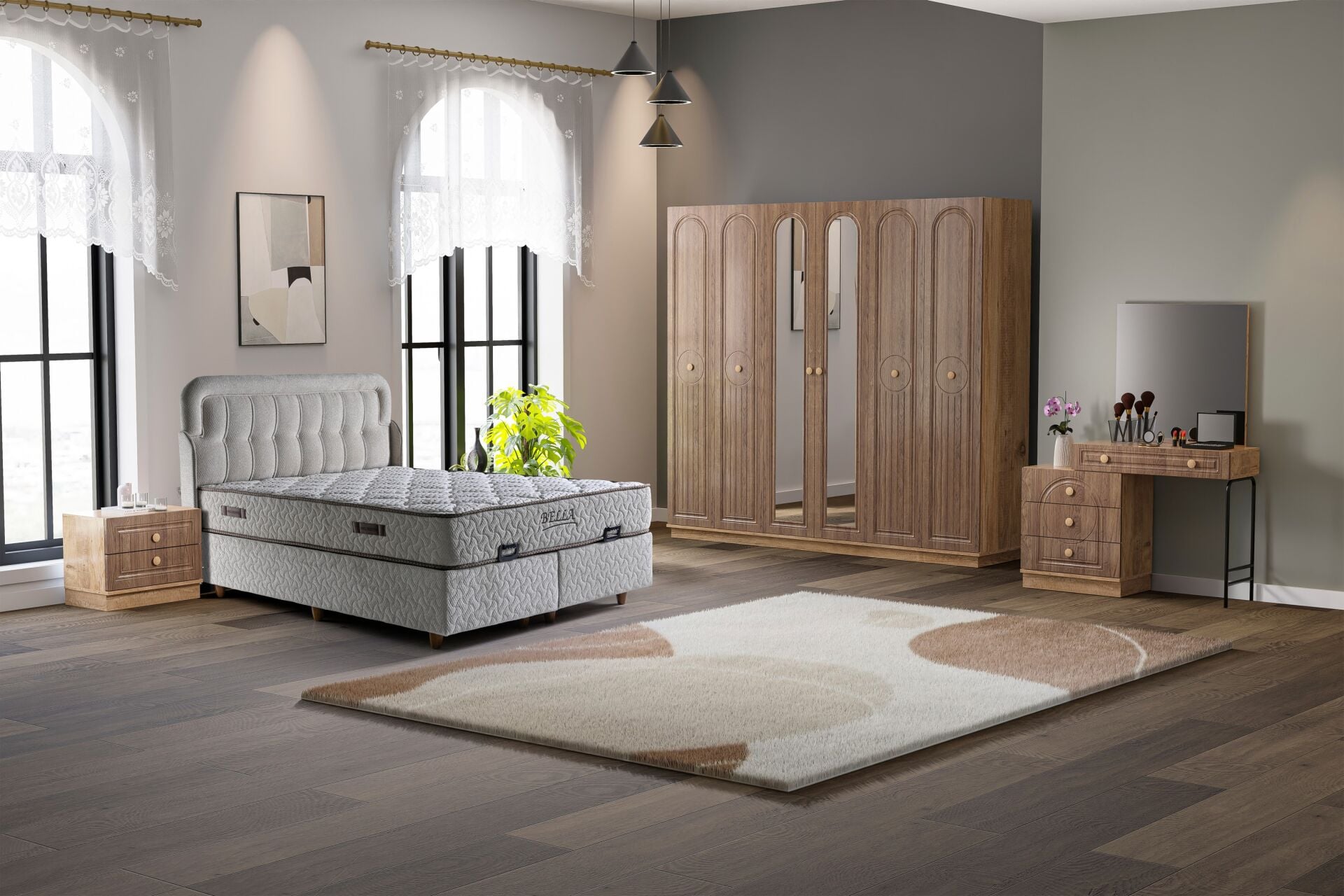 Bohem Yatak Odası Takımı %100 MDF - Atlantik Çam / Ceviz TN0166