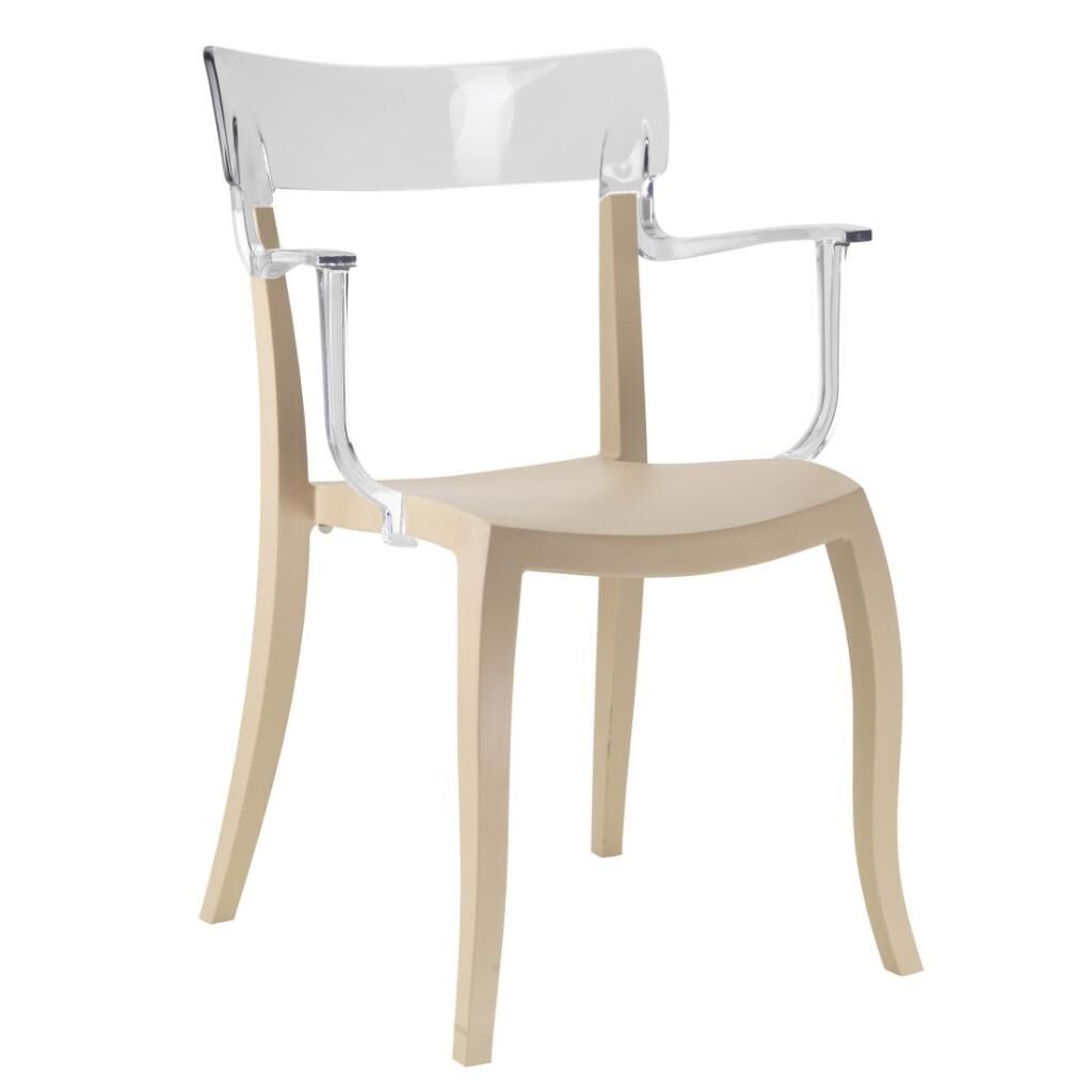 Hera-K Şeffaf Transparan - Kum beji Kollu Mutfak Sandalyesi PPT1180