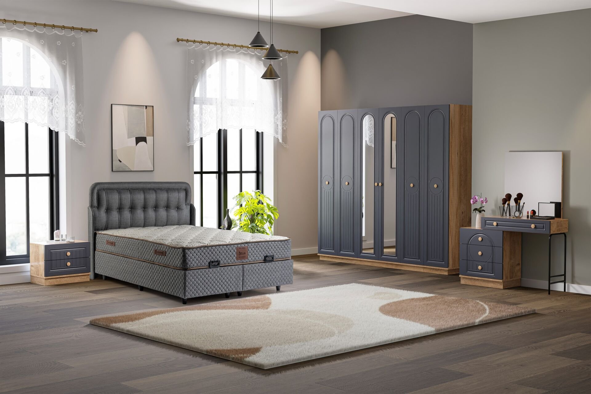 Bohem Yatak Odası Takımı %100 MDF - Atlantik Çam / Antrasit