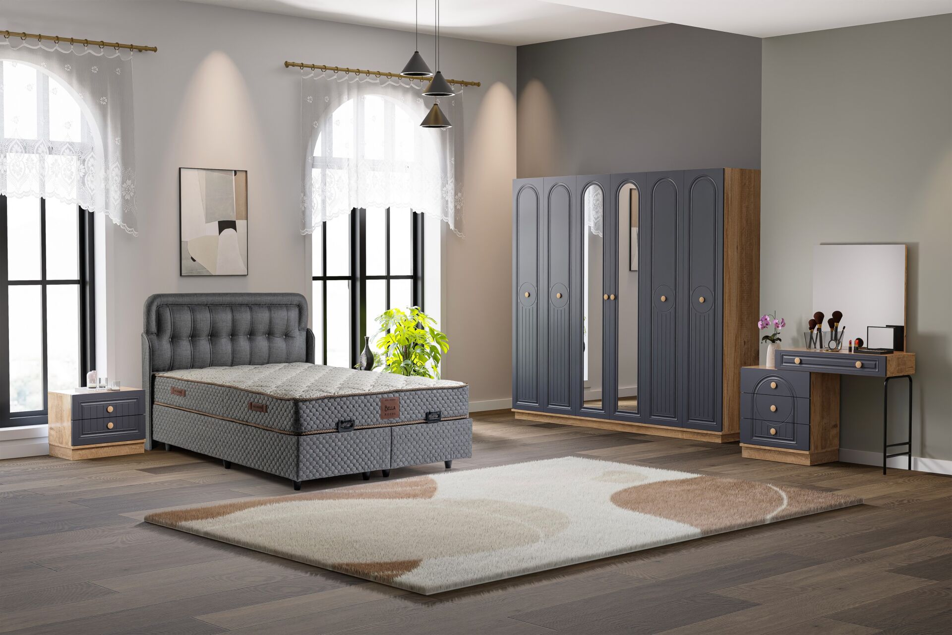 Bohem Yatak Odası Takımı %100 MDF - Atlantik Çam / Antrasit TN0171