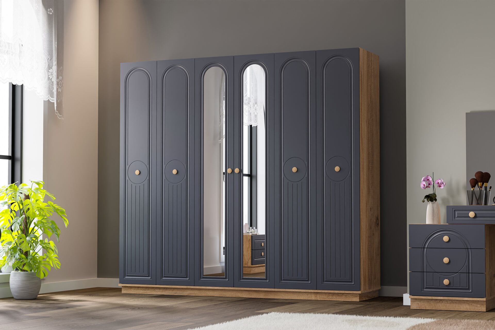 Bohem Bedroom Set 100% MDF - Atlantic Pine / Anthracite TN0171