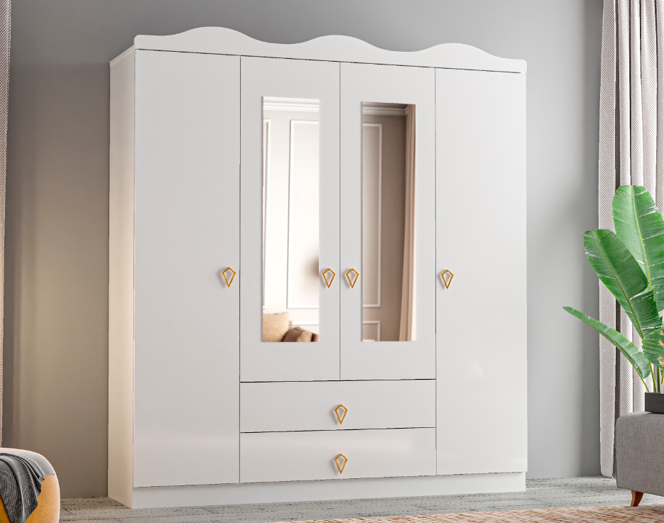 4 Kapılı Taclı Beyaz Dolap TN0281