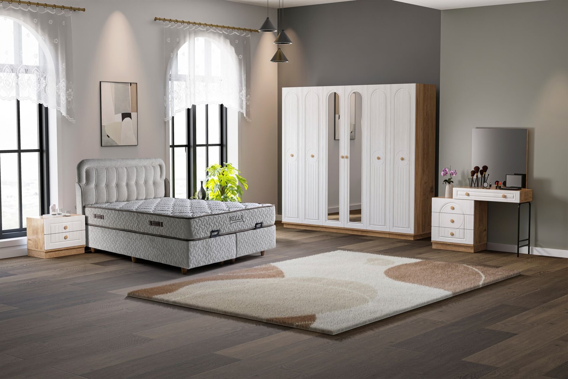 Bohem Yatak Odası Takımı %100 MDF - Atlantik Çam / Beyaz