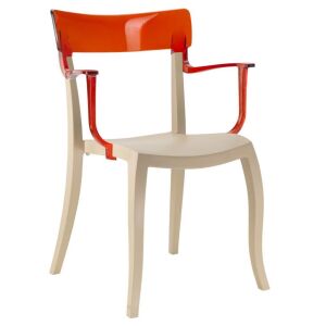 Hera-K Kırmızı Transparan - Kum beji Kollu Mutfak Sandalyesi PPT1189
