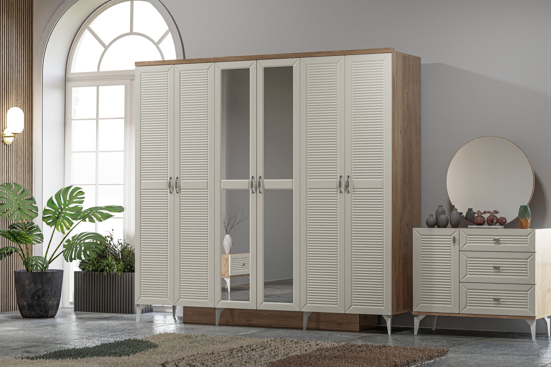 Naz Bedroom Set 100% MDF - Atlantic Pine / Moonstone TN0186