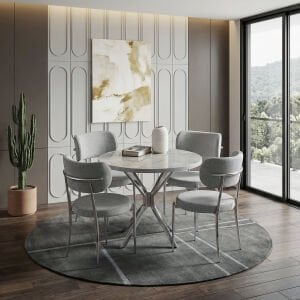 Ceyda Gri Mermer Yuvarlak Masa & Atlas Krom Sandalye Takımı HDR1280