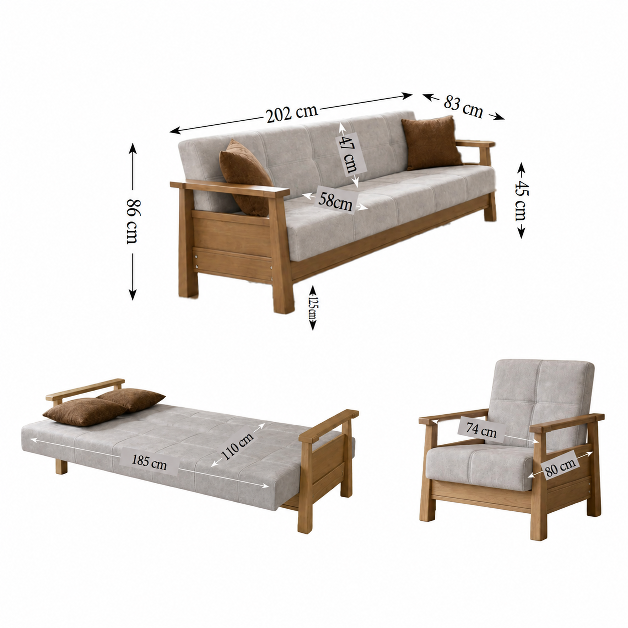 MD Cenova Day Bed and Sofa Bed Scandinavian Sofa Set MDN102A