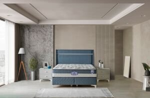 Aspendos Mavi 90 x 190 Tek Kişilik Yatak, Baza, Başlık Seti CB3311
