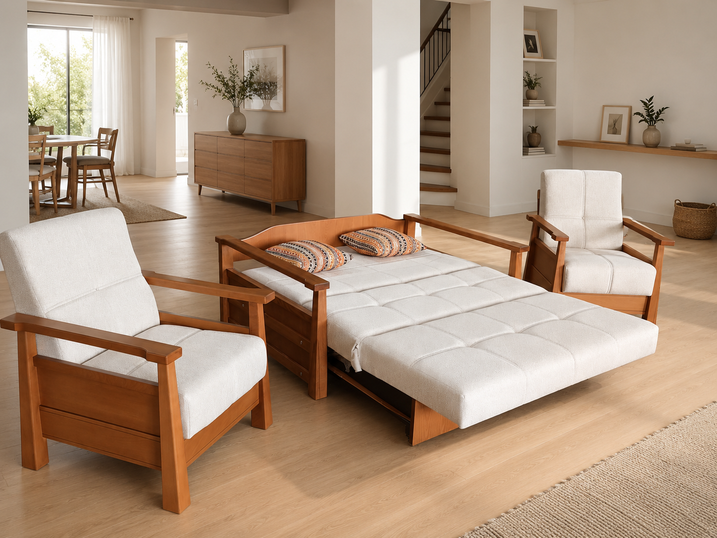MD Cenova Scandinavian Sofa Set with Sofa Bed 2+1+1 MDN102B