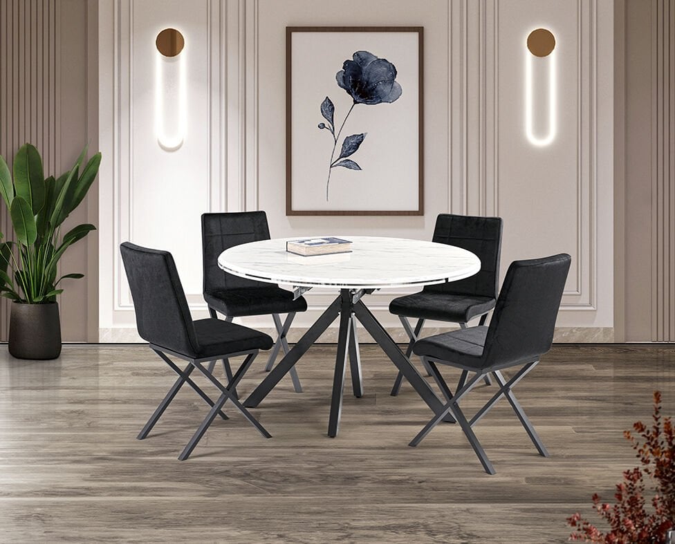 Round Beyaz Mermer Yuvarlak Masa & Mono Sandalye Takımı HDR1282